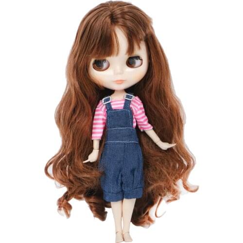 Doll Accessories Cute Pink Stripe Tops Shirt Suspender Pant Jeans Casual Daily Clothes for Blythe Doll 11.5 Inch Kids Toy