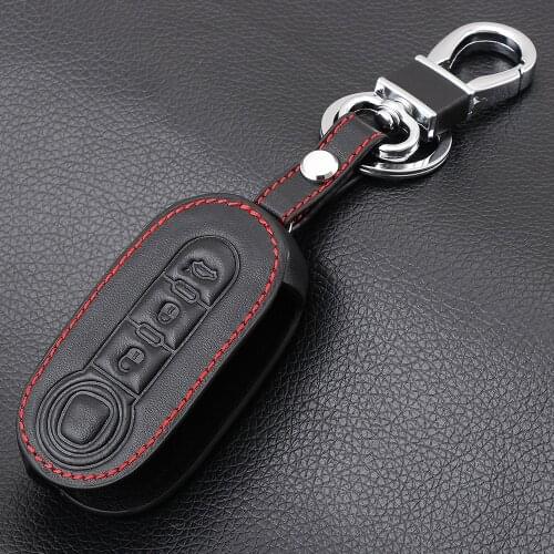 Genuine Leather Key Case For FIAT 500 Panda Punto Bravo Car Alarm 3 Buttons Flip folding Remote Key Shell Cover Holder
