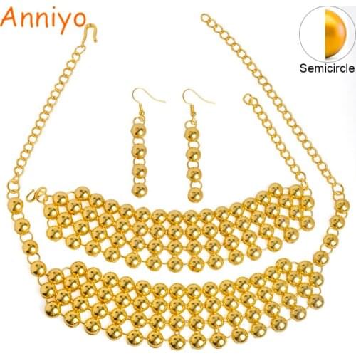 Anniyo NEW Semicircle Bead Ethiopian 48cm Necklace/Earrings/Bracelet 22cm African Wedding Jewelry Arab Bride Gifts #071106