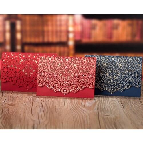 1pcs Blue Red Laser Cut Elegant Flora Wedding Invitations Card Baby Shower Print with Envelopes Wedding Event Party Decorations