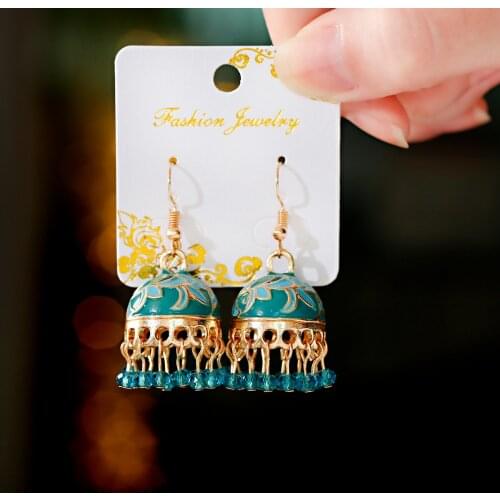 Ethnic Hollow Flower Turkish Jhumka Earrings For Women Vintage Indian Jewelry Silver Color Bell Tassel Dangling Earrings 2021