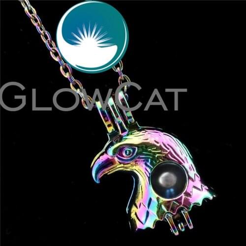 GLOWCAT R-C629 Rainbow Color Eagle Hawk Beads Cage Pendant Perfume Diffuser Aromatherapy Pearl Cage Locket Necklace
