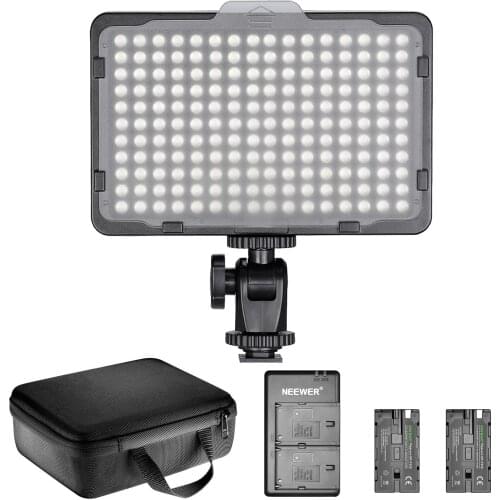 Neewer 176 LED Video Light Dimmable 3200-5600K Lighting Kit With 2 Pieces Rechargeable Li-ion Battery for Canon Nikon etc