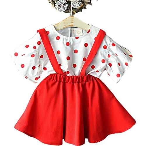 2020 Summer new Enjoy Baby Girls Clothes Sets Dot Flying Sleeve Shirt+strap Dresses Kids Childrens Clothing Suit