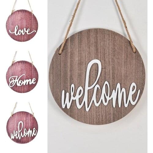 Round Welcome Signboard Wooden Plaque Rural Wooden Door Decoration Signboard Outdoor Hanging Signboard Wall Decoration