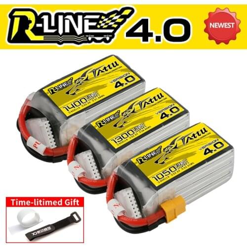 TATTU R-Line Version 4.0 V4 LiPo Battery 1050mAh/1300mAh/1400mAh 22.2V 130C 6S1P for RC Racing Drone RC Quadcopter XT60 Plug