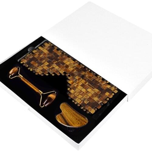 Tiger Eye Jade Face Roller Gua Sha Scraper Set Cold Therapy Sleeping Eye Mask Eye Facial Guasha Massager Skin Care Kit With Box