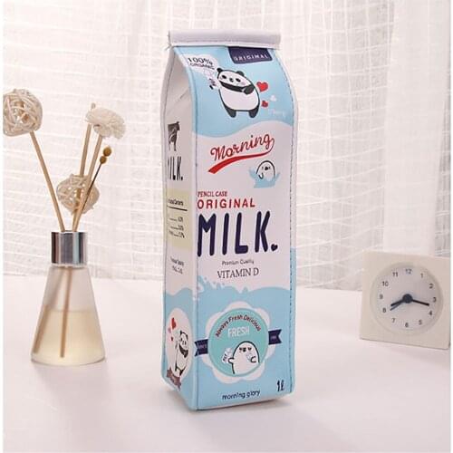 Cute Milk Shape Pencil Case Creative PU Leather Pencil Pen Storage Bag For Kids Girls School Student Stationery Organizer Pouch