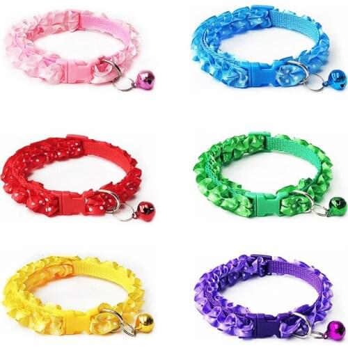 Cute Lace Bell Dog Cat Collar Adjustable Buckle Collar Cat Supplies Pet Supplies colorful Small Cat Dog Supplies Accessories