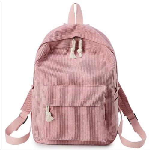 PLAYKING Preppy Style Soft Fabric Backpack Female Corduroy Design School Backpack For Teenage Girls Striped Backpack Women