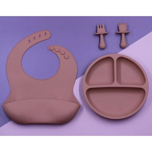 Baby Silicone Divided Plate 100% Safe BPA Free Soft Unbreakable Toddler Dish Dishwasher Microwave Safe 4 Piece Baby Feeding Set