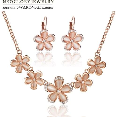 Neoglory Austria Rhinestone & Opal Jewelry Set Exquisite Flower Design For Party Trendy Necklaces & Earrings Classic Lady Gift