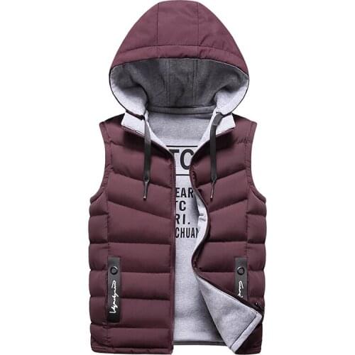 2020 New Winter Warm Vest Down Casual Mens Vest Sleeveless Jacket Autumn Mens Hooded Vest Two-piece Wear