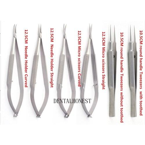 NEW 6pcs/set ophthalmic microsurgical instruments 12.5cm scissors+Needle holders +tweezers stainless steel surgical tool