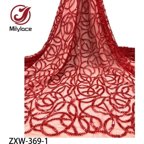 New Arrival French Lace Fabric High Quality Embroidery Bridal Beaded Lace Fabric with With Sequins for Party ZXW-369