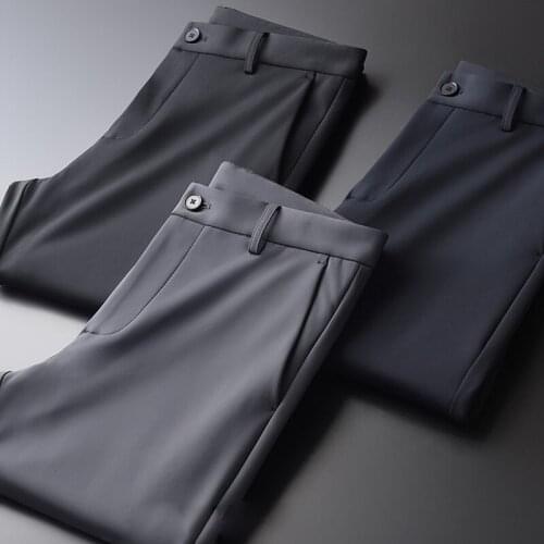 New Autumn Winter Mens Pants Luxury Add Velvet Solid Color Casual Mens Trousers Fashion Slim Fit Male Pants Plus Size