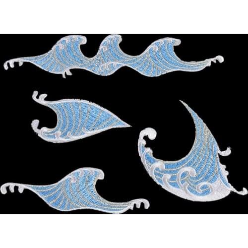 Wholesale Cartoon Blue Sea Wave Patches High quality Embroidered Iron on Patches For Clothing DIY Kids Clothes Stickers Badges