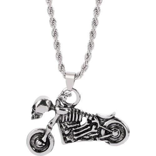 Ghost Skeleton Motorbike Steampunk Skull Pendant Necklace For Street Boy Collar Gothic Horrible Necklace Halloween Chic Jewelry
