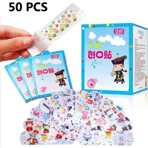 50PCS Cartoon Pattern Aid Hemostasis Adhesive Bandages Waterproof Breathable First Aid Bandages Emergency Kit For Skin Care