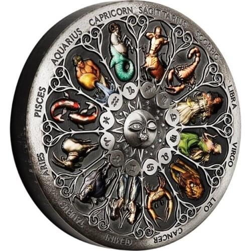 Dropshipping High-quality Copy Coin 2021 High Relief Commemorative Coin Tuvalu 12 Constellation Zodiac Colored Silver Coin