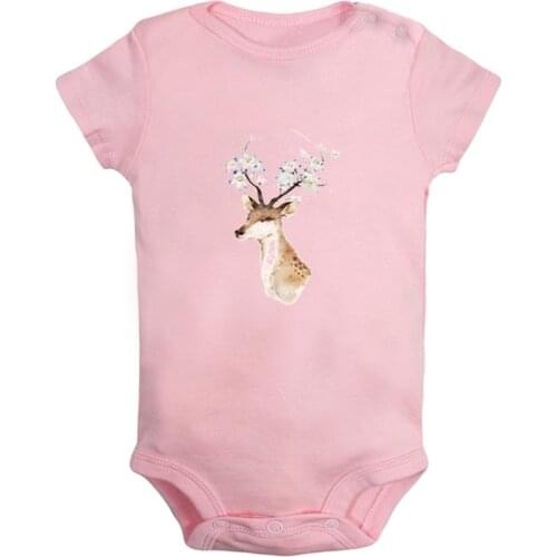 Christmas Reindeer Retro Elk Deer Buck Off Printed Newborn Baby Girl Boys Clothes Short Sleeve Romper Outfits 100% Cotton