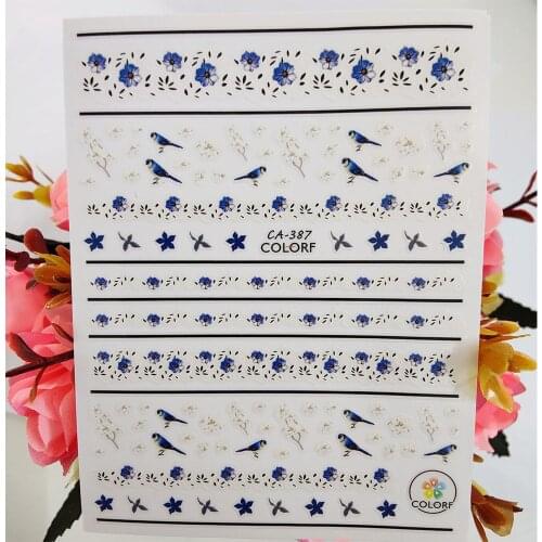 Blue Flower Petals Line Nail Sticker 3D Self-adhesive Nail Art Decoraciones Foil Decals Design Manicure Accessories on Nails