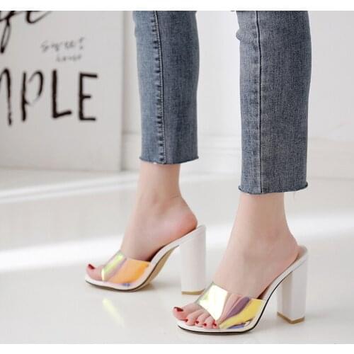 2021 Fashion Square Toe Slippers Slides Brand Square Heels Sandals Slip On Flip Flops Beach Summer Shoes Slipper sandalias mujer