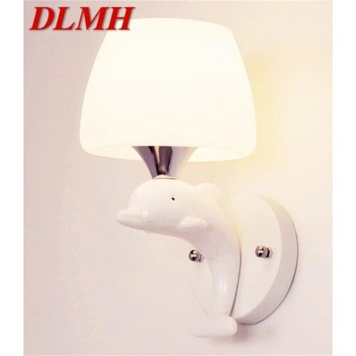 DLMH Wall Lights Modern LED Lamps Creative Cartoon Indoor Two Heads White Dolphin For Home Children