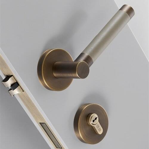 Modern Copper Security Door Lock Bedroom Mute Door Handle Lock Indoor High Quality Leather Handle Lockset Furniture Hardware