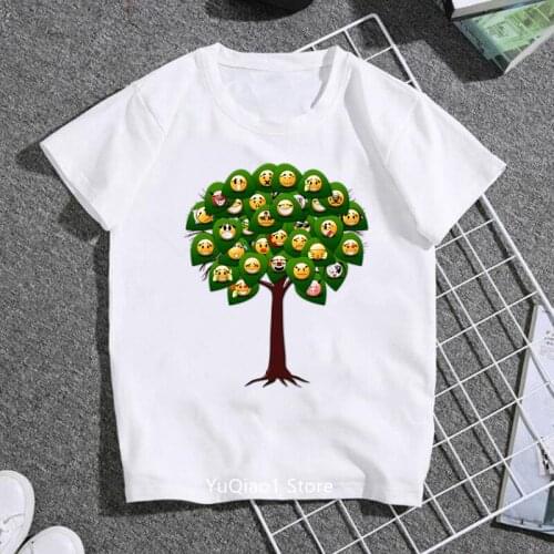 Emoticons Tree Print Funny Kids Tshirt Summer Top 2021 Chilrens Clothes Youth Teens Baby Boys Girls Tees White Casual T Shirt
