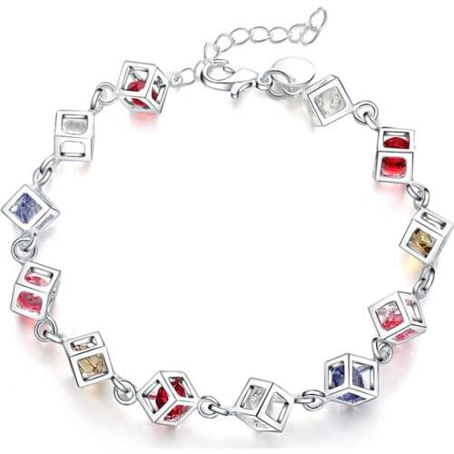 925 Sterling Silver Multicolor Square AAA Zircon Bracelet For Women Wedding Engagement Party Fashion Jewelry