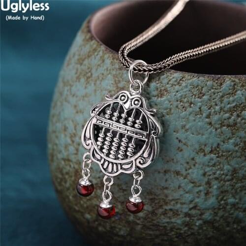 Uglyless Designer Abacus Ethnic Eastern Beauty Jewelry for Women Garnet Tassels Pendants Necklaces NO Chains 925 Silver Necklace