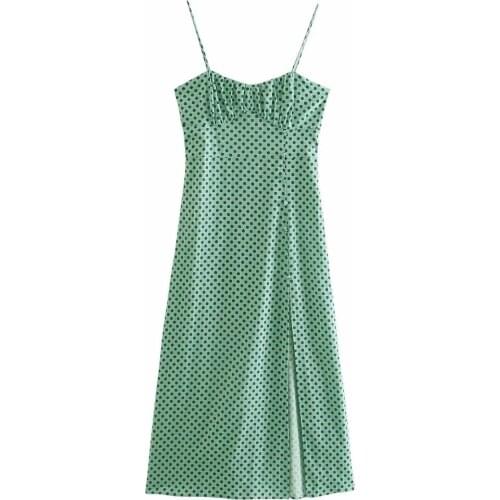 New Vintage Women Summer Polka Dot Halter Corset Dress Vogue Thin Straps Back Lace Up Slit Maxi Long Dresses Woman Robe femme