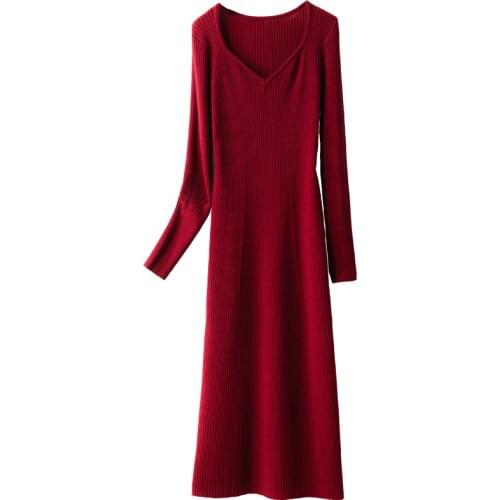 2021 winter womens 100% cashmere sweater and dress knit aunty high-quality warm over-the-knee pullover