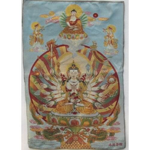 Golden silk embroidery thangka Tibet and Nepal arm guanyin