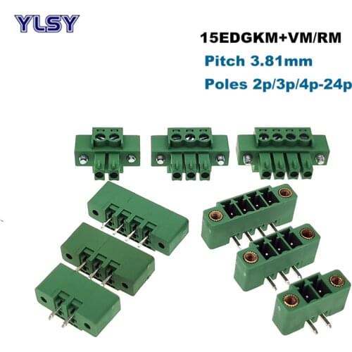 30pcs Pitch 3.81mm Screw Plug-in PCB Terminal Block Pluggable Connector Male/female Morsettiera 2~10Pin 15EDGKM+VM/RM Bornier