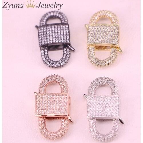 6PCS, Gold/Rose Gold/Black/Silver Color CZ Zirconia Clasp Component Lock Shape Metal Clasp Paved Jewelry Accessories