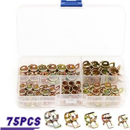 75PCS M6-M10 Spring Clip Hose Clamp Fastener Fuel Line Hose Water Pipe Air Tube Car Plumbing Fastener Assortment Kit