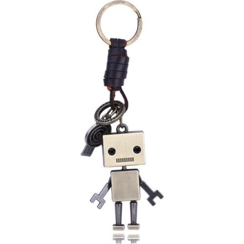 Free Shipping Fashion Creative Keychain Personality Robot Pendant Metal Keychain Retro Wind Weave Leather Keychain