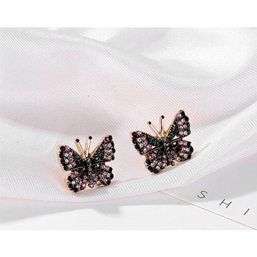 Coxeer 1 Pair Exquisite Ear Studs Creative Rhinestone Butterfly Decor Stud Earrings Pierced Earrings Jewelry Accessories