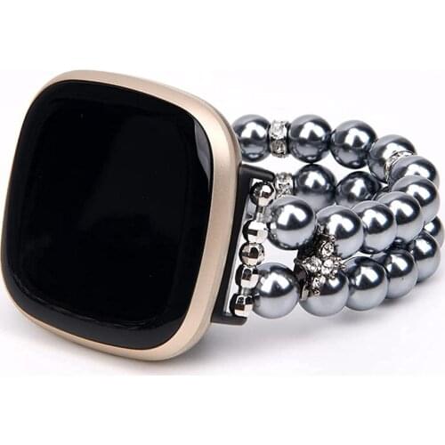 Black Jewelry Bracelet for Fitbit Versa 3/Fitbit Sense Band Strap for Women Girls Fashion Bling Beaded Elastic Stretch Wristband
