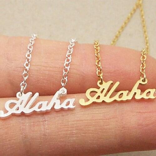 Hawaiian Island Lettering Aloha Necklace For Women Kids Sandy Beach Jewelry Stainless Steel Clavicle Chain Collares Xmas Gift