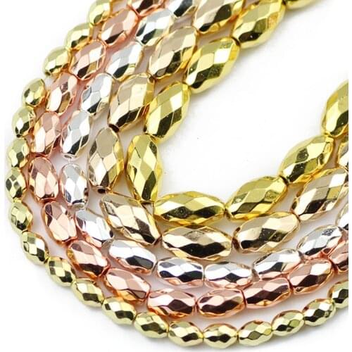 Faceted Rice Grains Oval Rose Gold Silvers Hematite Natural Stone Spacer Loose Beads For Jewelry Making Diy Accessories 3/4/6MM