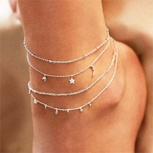 IPARAM Vintage Multilayer Crystal Anklet 2020 Bohemia Star Moon Pendant Ankle Leg Sandal Anklet Jewelry Party Gift