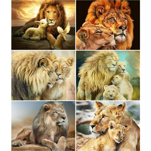 AZQSD Painting By Number Lion Animal Handpainted Modern Wall Art Picture By Numbers For Adults Animal Kits Handmade Gifts