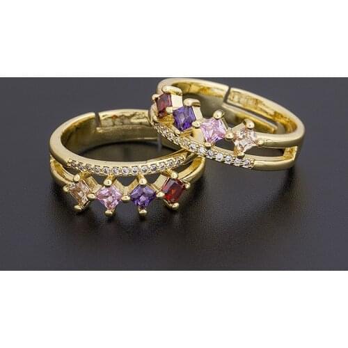 Fashion Double Rings Adjustable Copper Cubic Zirconia Rhinestone Ring 12 Styles Women Wedding Engagement Jewelry Dance Party Gif