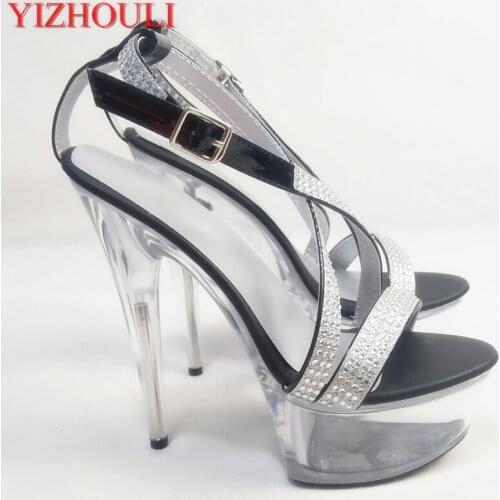 15cm womens fashion platform sandals, sexy dancing shoes, 6in, silver sequins Sandals