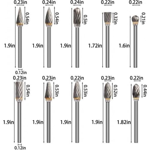 10pcs Tungsten Carbide Burr Set 1/8 Shank Diamond File Rotary Tool Kit For Dremel Rotary Drill Grinder For Metal Wood Polishing