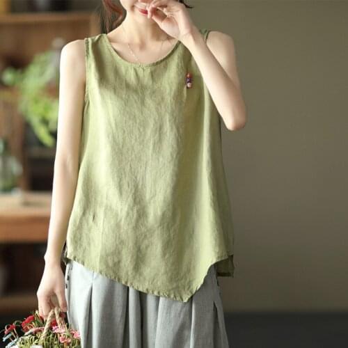 New Women Tank Tops Summer Sweet Style Loose Solid Color Asymmetric Colorful Frogs Female Wild Linen Clothing Fashion