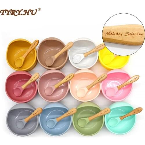 New Color Silicone Feeding Set Baby Bowl Tableware Waterproof Spoon Non-Slip Silicone Portable Tableware Wiith Free laser logo